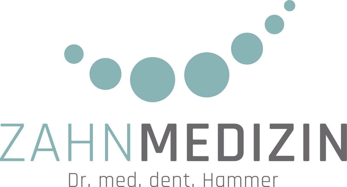 Zahnmedizin-Logo von Dr. med. dent. Hammer mit sanften Farben und modernen Punkten.